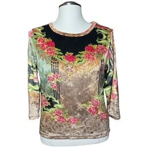 Take Two Vintage Y2K Boho Botanical Velvet Sequin Fall Blouse